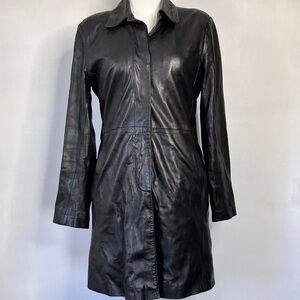 Vintage 90s DKS Paris Leather Thigh Length Trench Coat Size Large
